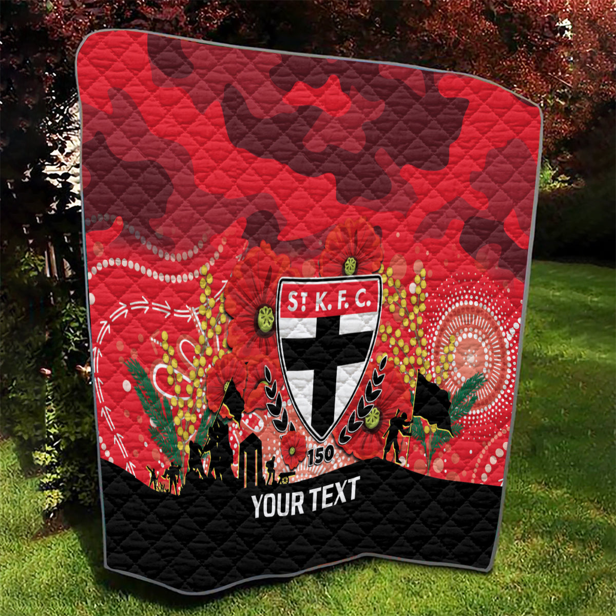 Custom St Kilda Football ANZAC Quilt Gallipoli Camouflage With Poppies