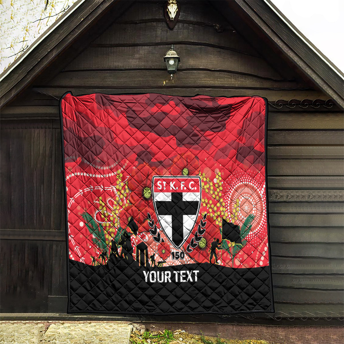 Custom St Kilda Football ANZAC Quilt Gallipoli Camouflage With Poppies