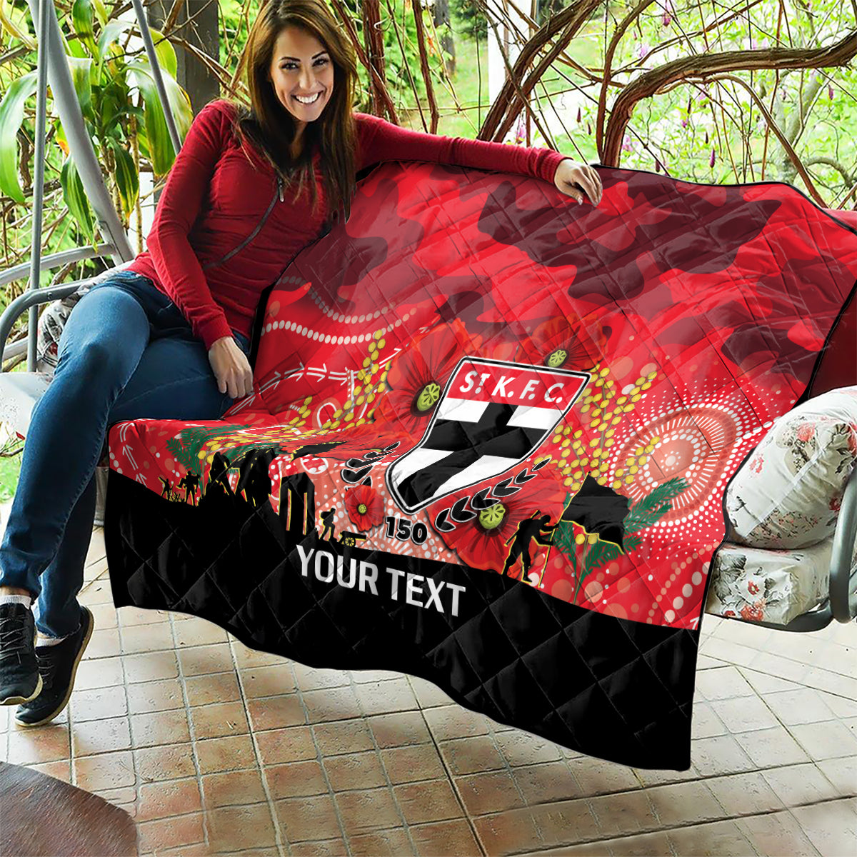 Custom St Kilda Football ANZAC Quilt Gallipoli Camouflage With Poppies