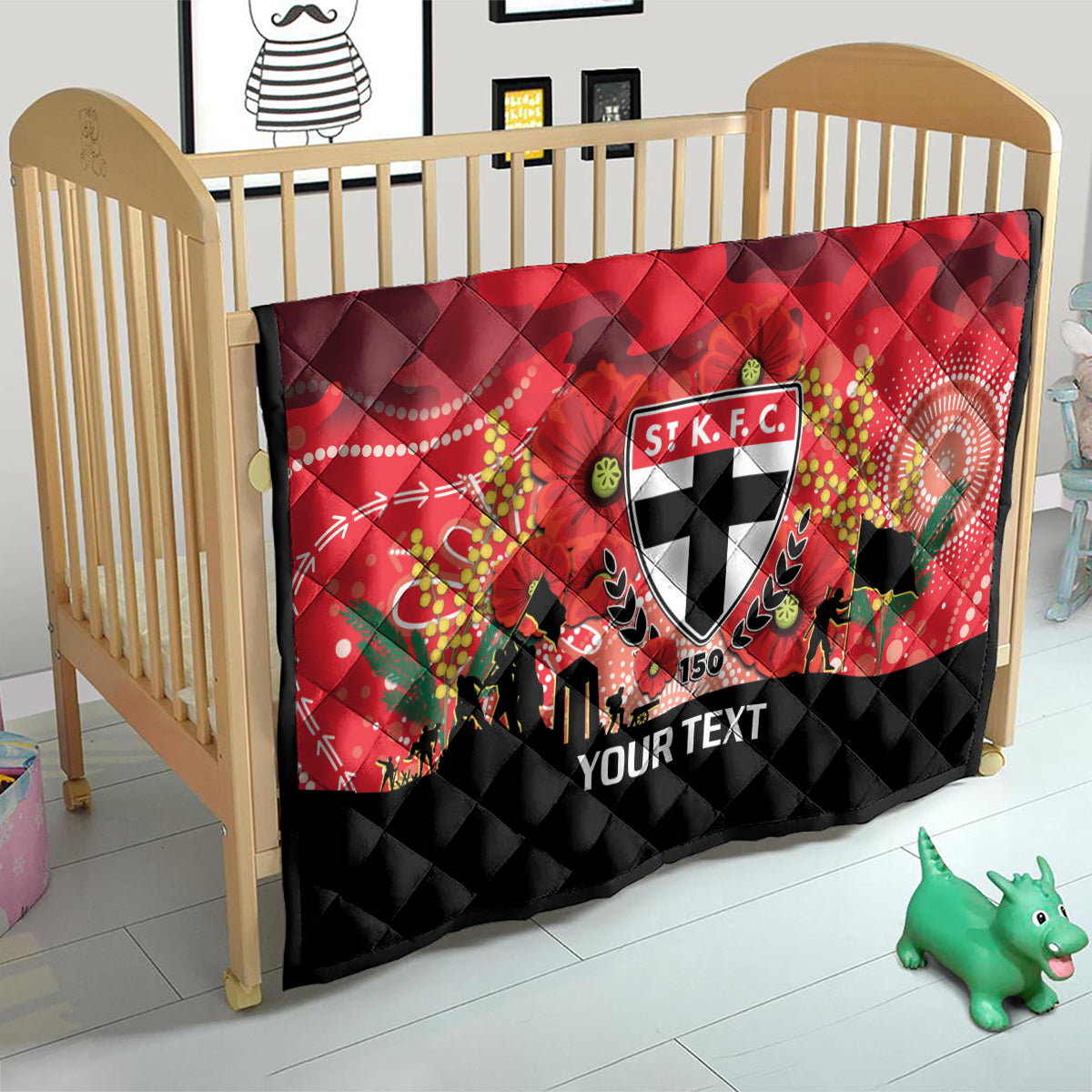 Custom St Kilda Football ANZAC Quilt Gallipoli Camouflage With Poppies