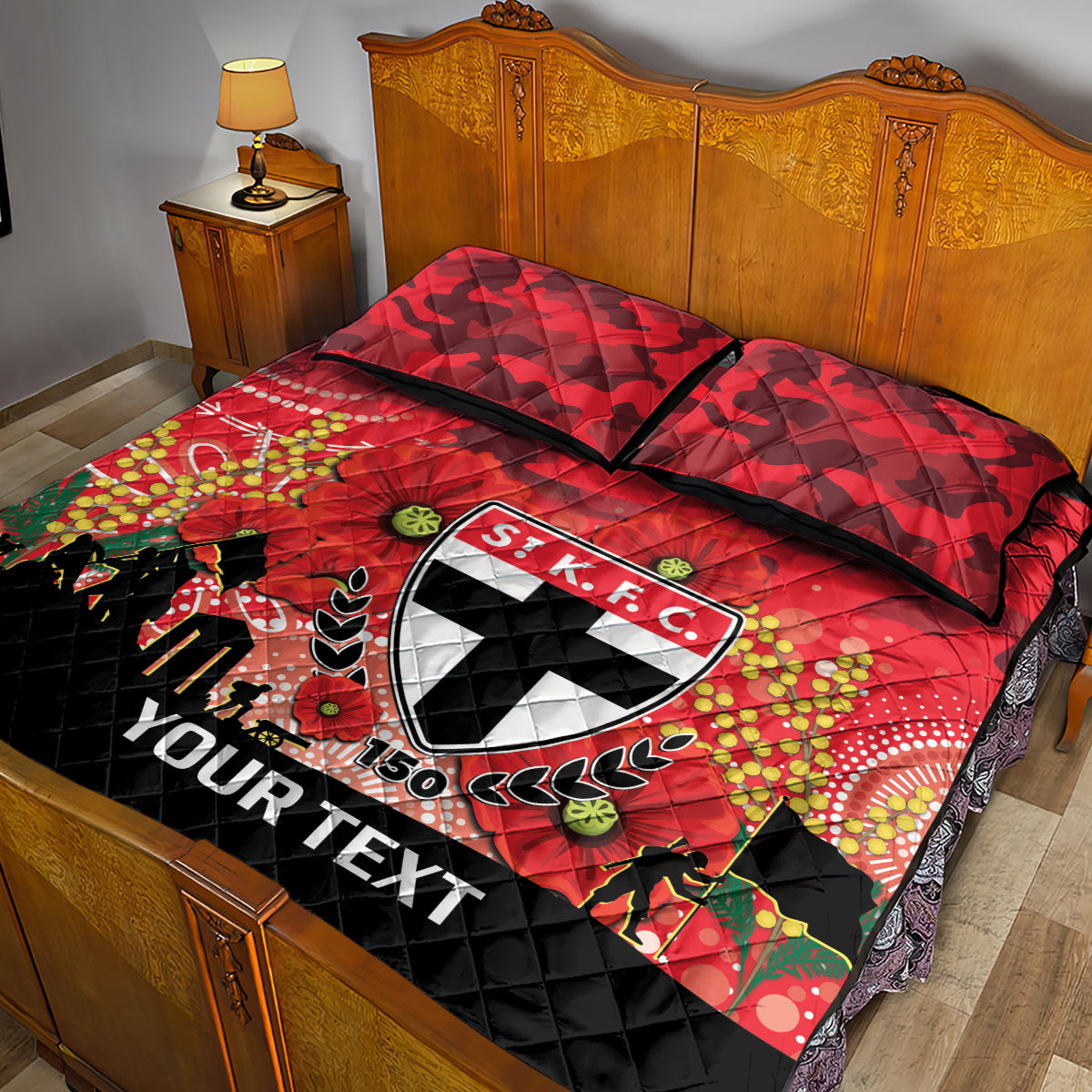 Custom St Kilda Football ANZAC Quilt Bed Set Gallipoli Camouflage With Poppies