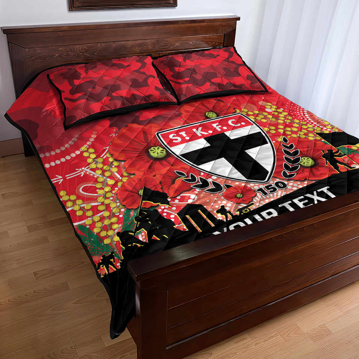 Custom St Kilda Football ANZAC Quilt Bed Set Gallipoli Camouflage With Poppies