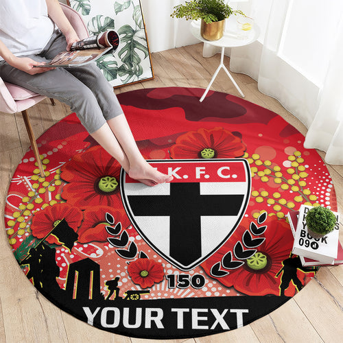 Custom St Kilda Football ANZAC Round Carpet Gallipoli Camouflage With Poppies
