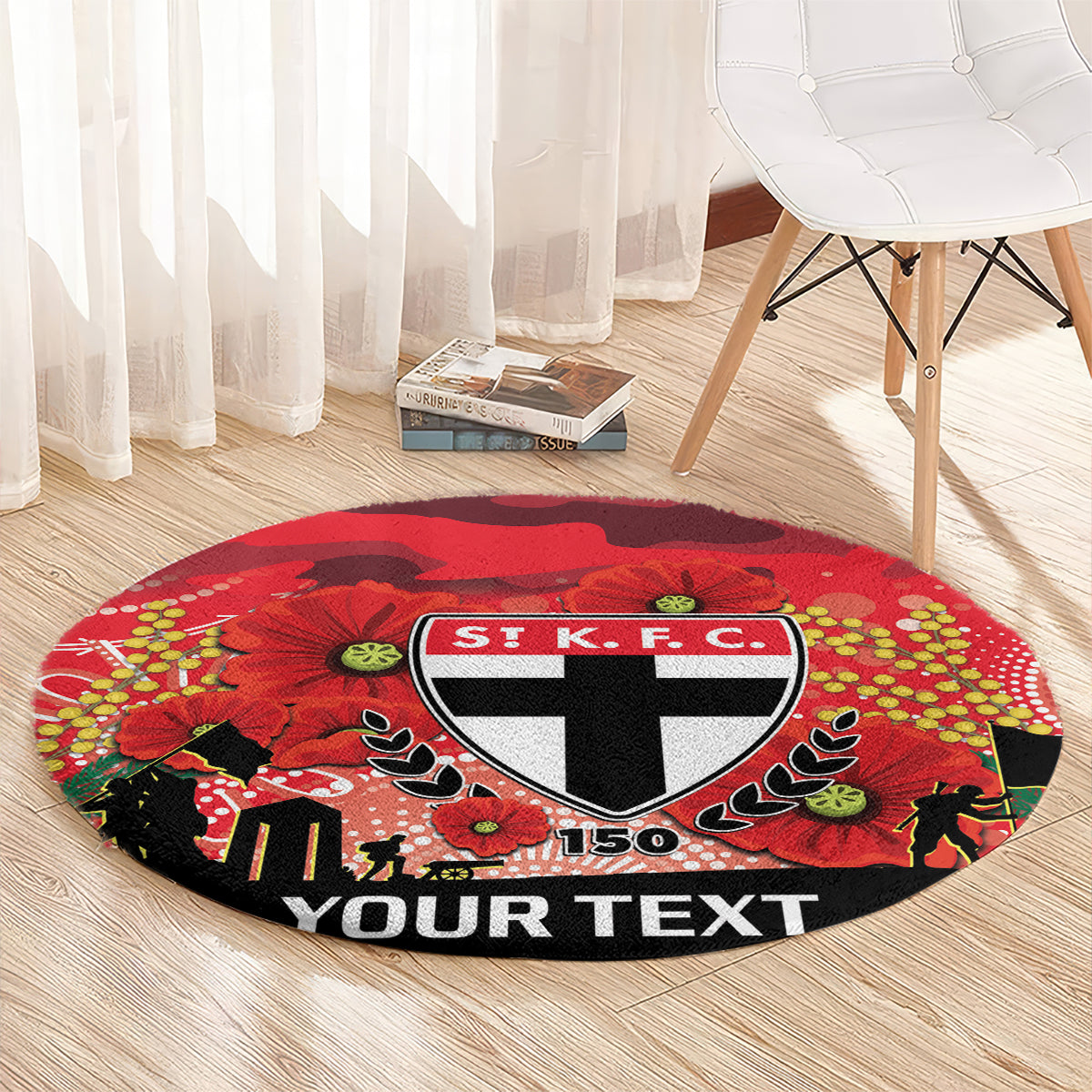 Custom St Kilda Football ANZAC Round Carpet Gallipoli Camouflage With Poppies