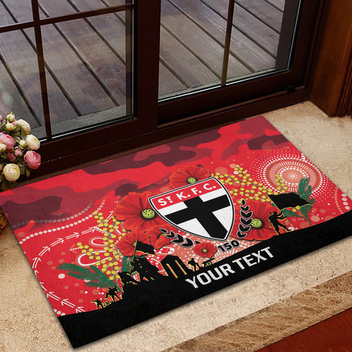Custom St Kilda Football ANZAC Rubber Doormat Gallipoli Camouflage With Poppies