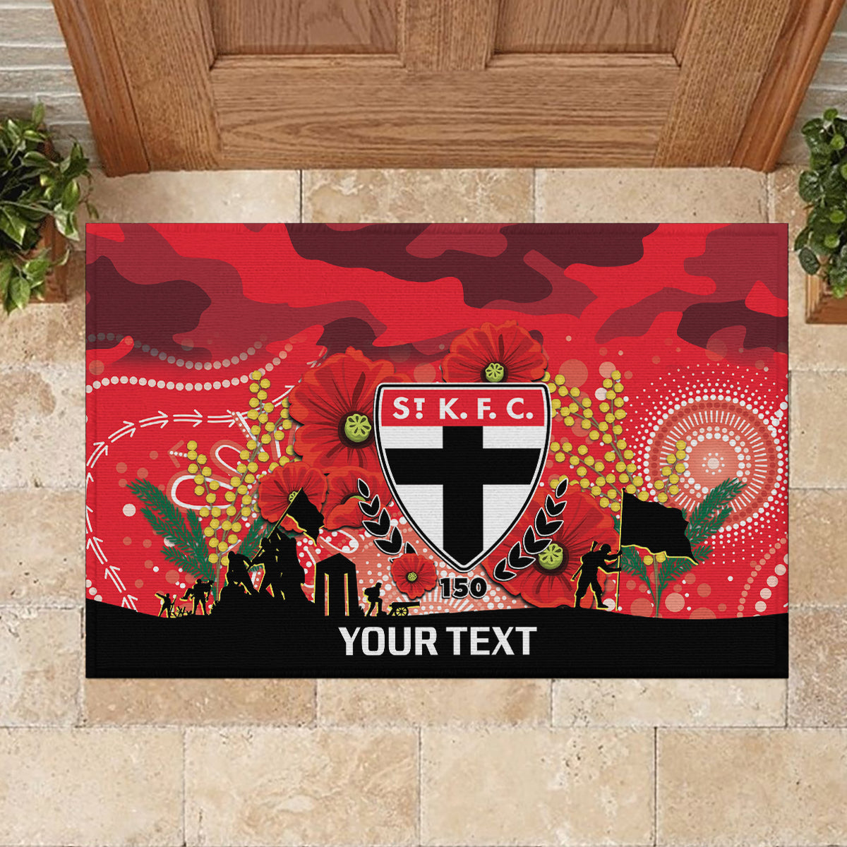 Custom St Kilda Football ANZAC Rubber Doormat Gallipoli Camouflage With Poppies