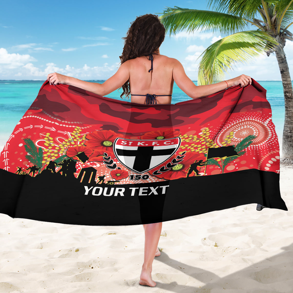 Custom St Kilda Football ANZAC Sarong Gallipoli Camouflage With Poppies