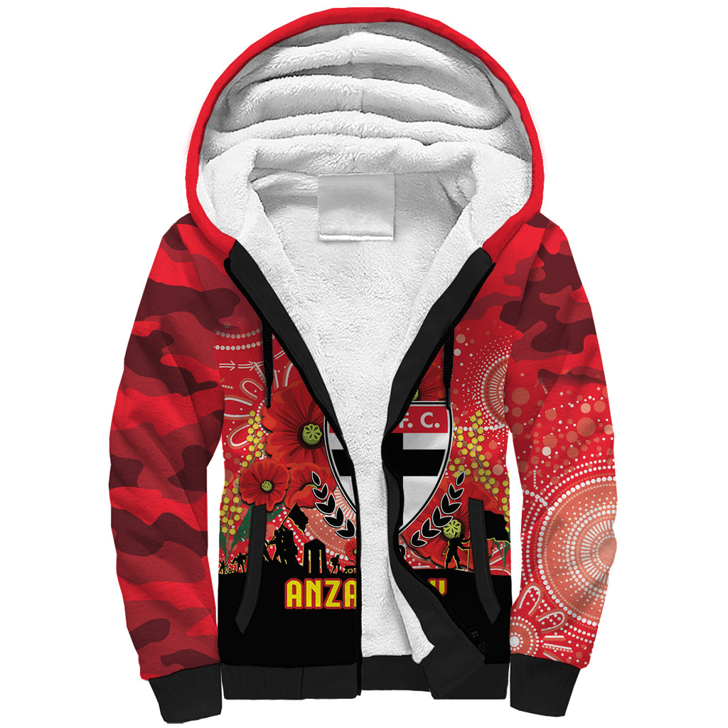 Custom St Kilda Football ANZAC Sherpa Hoodie Gallipoli Camouflage With Poppies