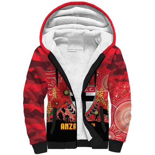 Custom St Kilda Football ANZAC Sherpa Hoodie Gallipoli Camouflage With Poppies