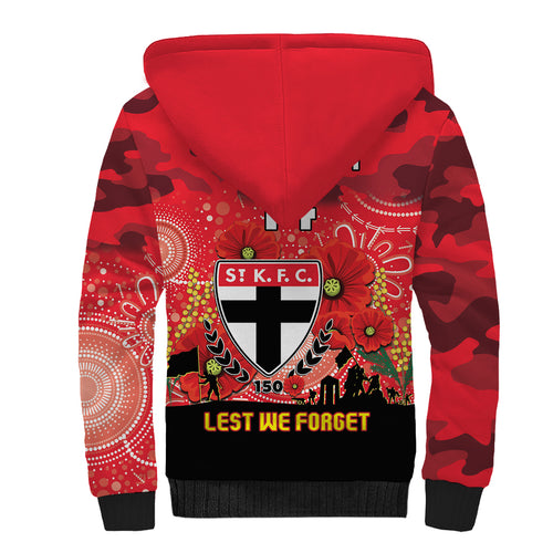 Custom St Kilda Football ANZAC Sherpa Hoodie Gallipoli Camouflage With Poppies