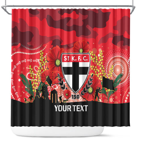 Custom St Kilda Football ANZAC Shower Curtain Gallipoli Camouflage With Poppies