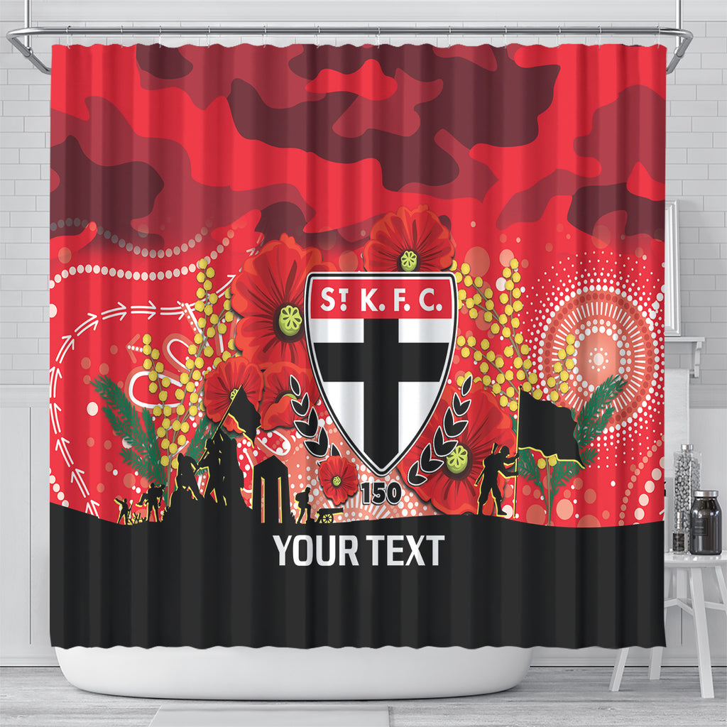 Custom St Kilda Football ANZAC Shower Curtain Gallipoli Camouflage With Poppies
