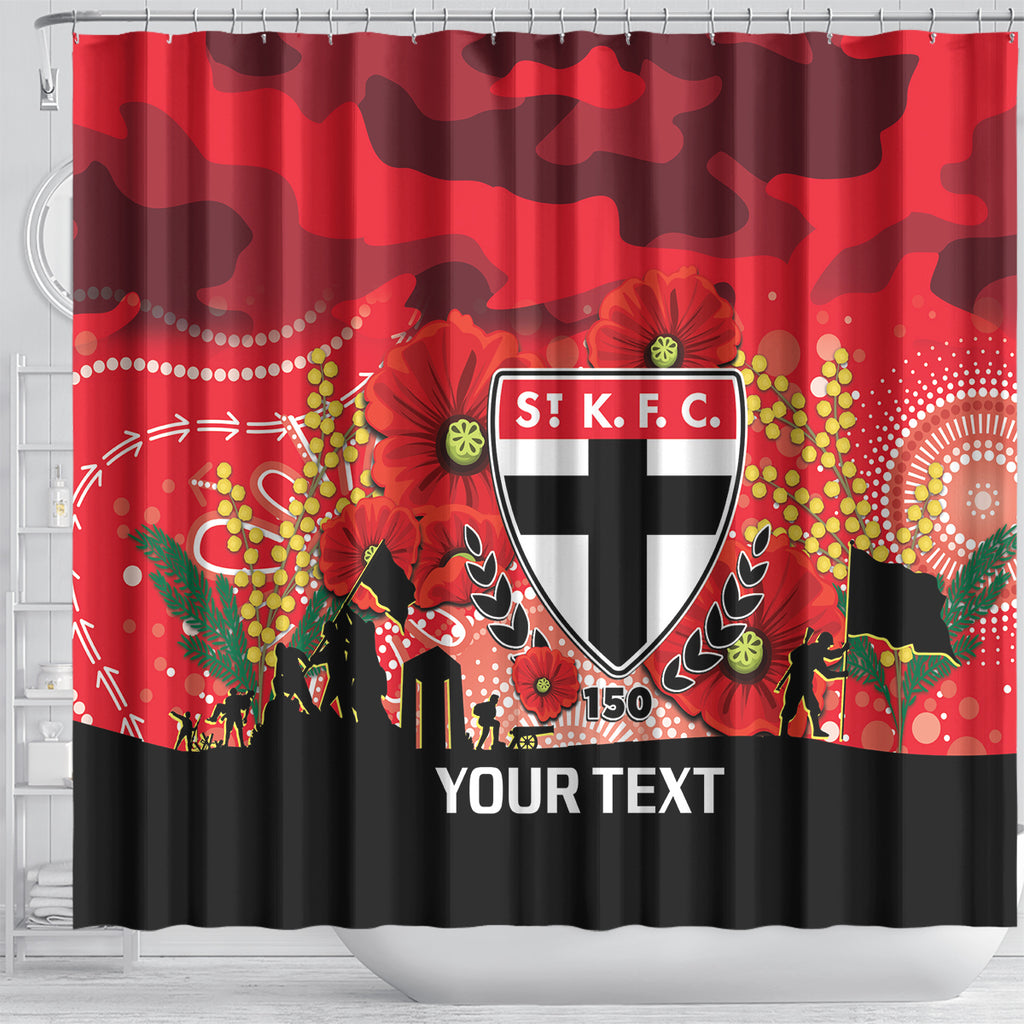 Custom St Kilda Football ANZAC Shower Curtain Gallipoli Camouflage With Poppies