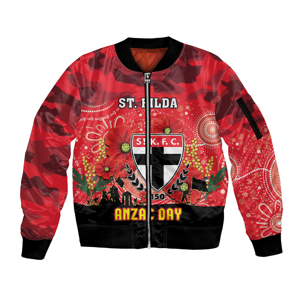 Custom St Kilda Football ANZAC Sleeve Zip Bomber Jacket Gallipoli Camouflage With Poppies
