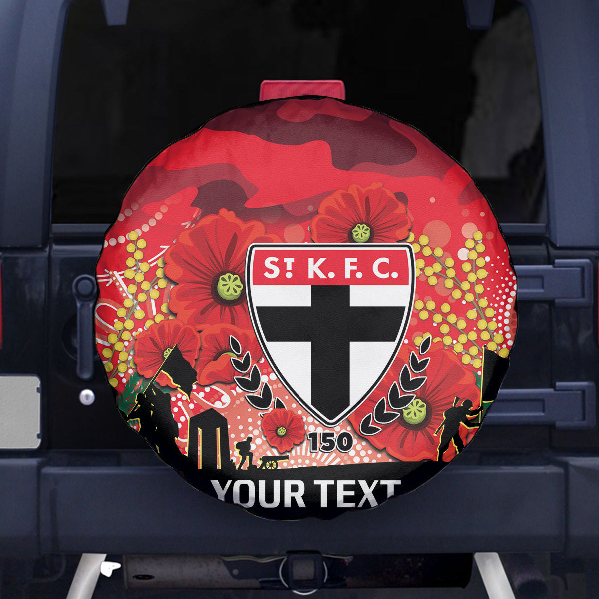 Custom St Kilda Football ANZAC Spare Tire Cover Gallipoli Camouflage With Poppies
