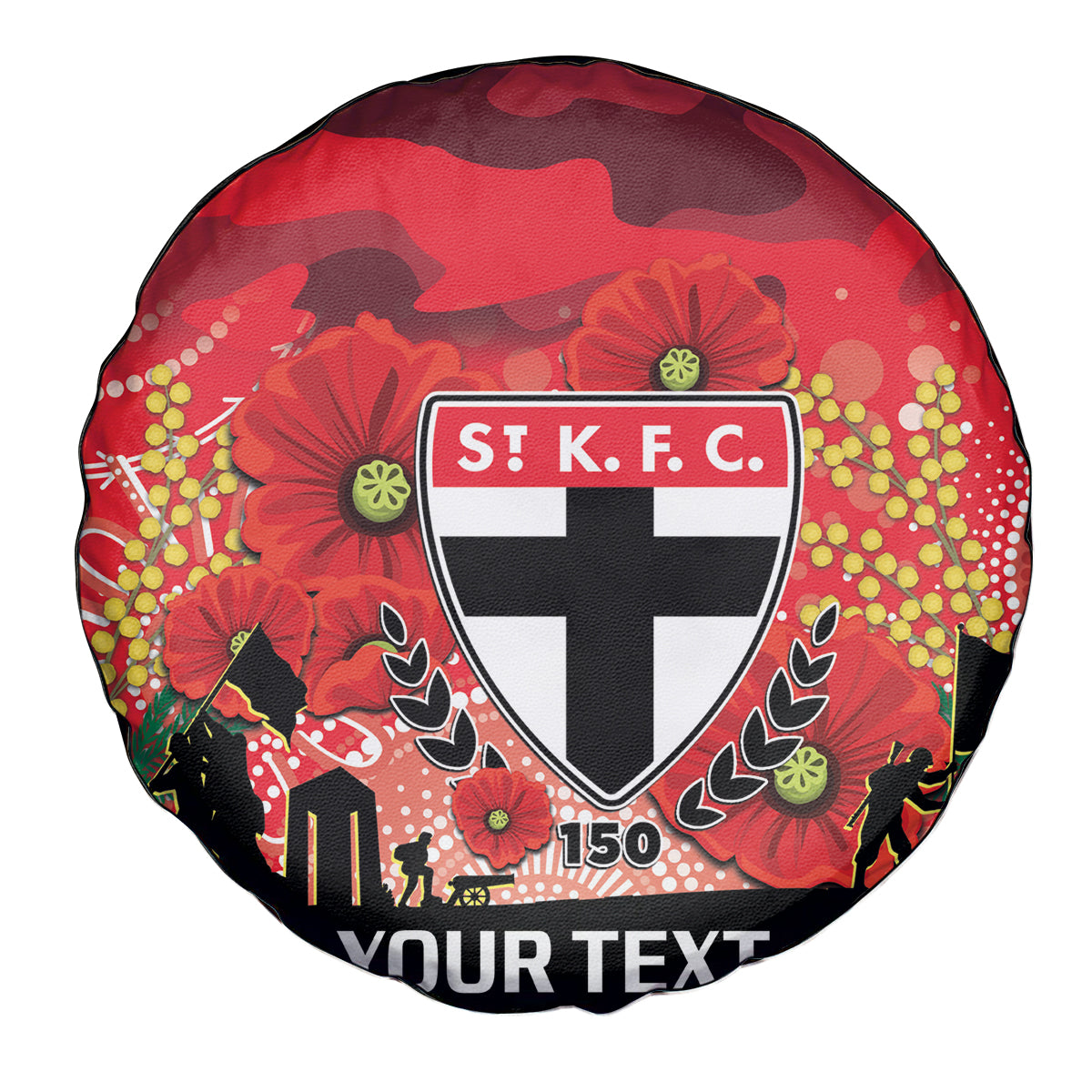 Custom St Kilda Football ANZAC Spare Tire Cover Gallipoli Camouflage With Poppies