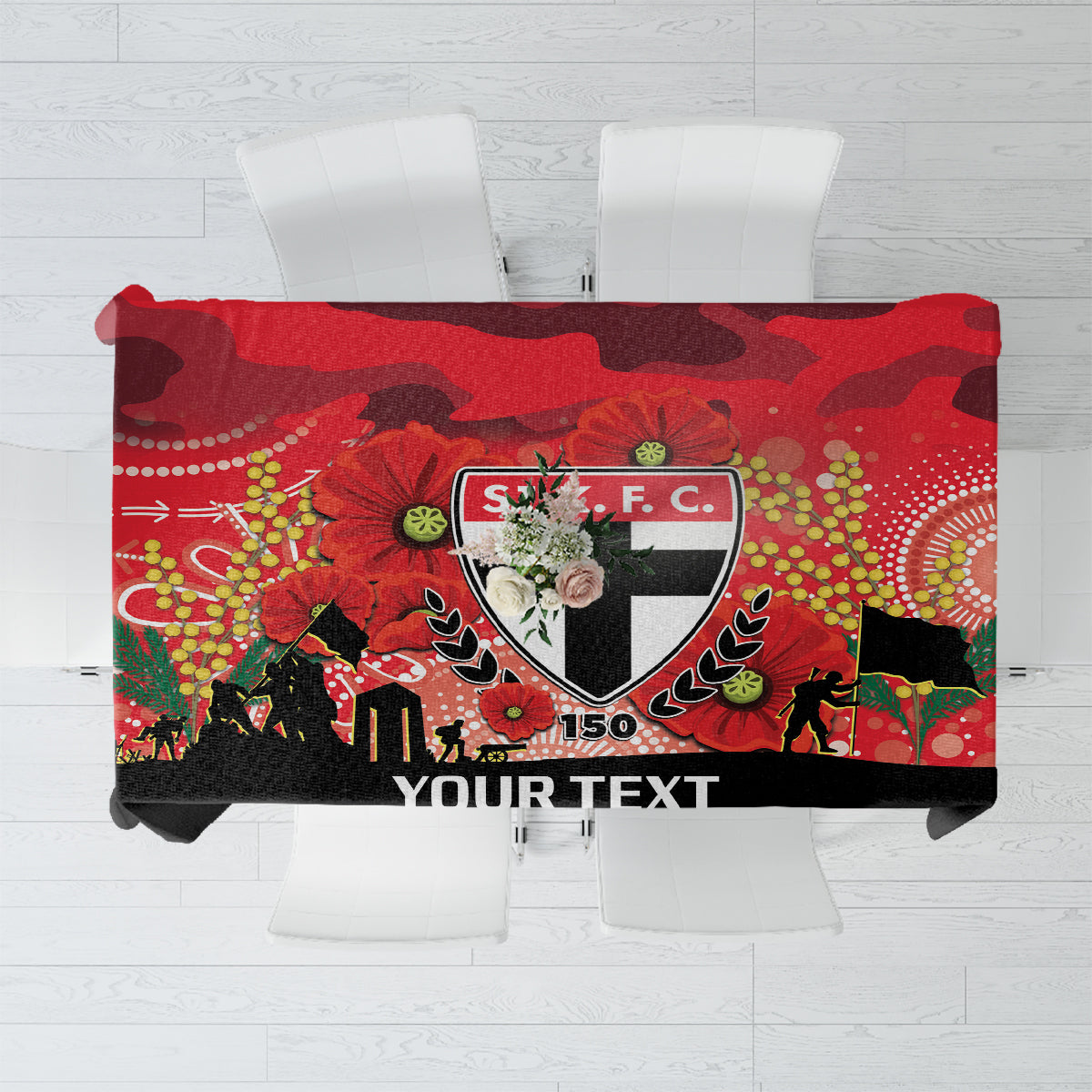 Custom St Kilda Football ANZAC Tablecloth Gallipoli Camouflage With Poppies