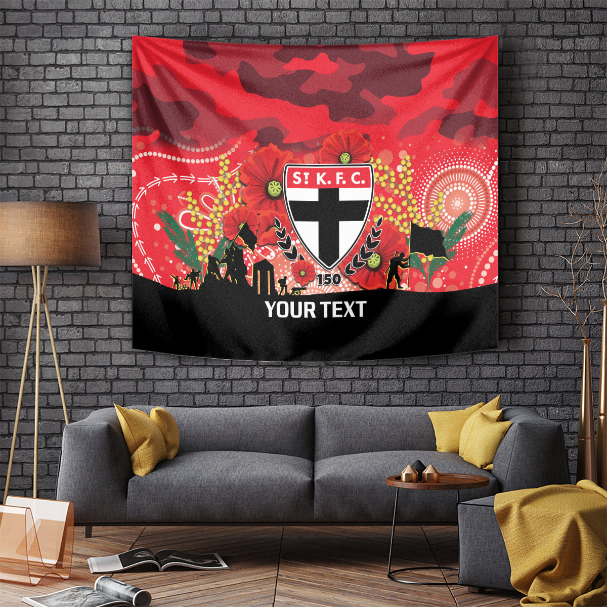 Custom St Kilda Football ANZAC Tapestry Gallipoli Camouflage With Poppies