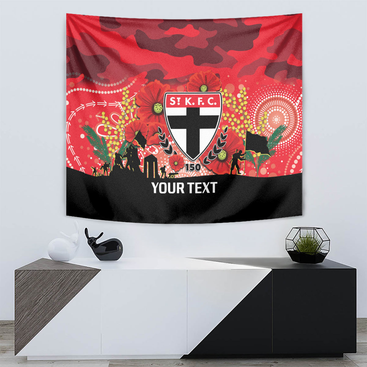 Custom St Kilda Football ANZAC Tapestry Gallipoli Camouflage With Poppies