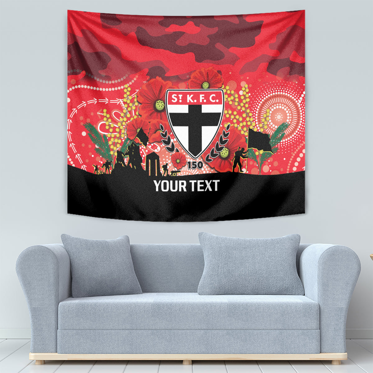 Custom St Kilda Football ANZAC Tapestry Gallipoli Camouflage With Poppies