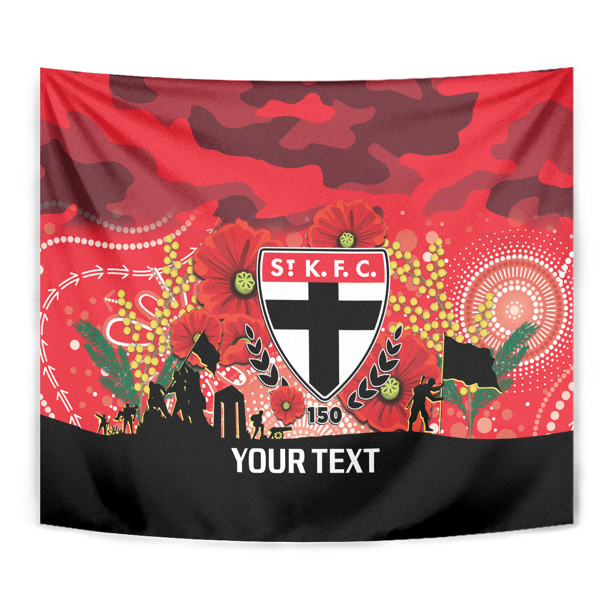 Custom St Kilda Football ANZAC Tapestry Gallipoli Camouflage With Poppies