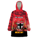 Custom St Kilda Football ANZAC Wearable Blanket Hoodie Gallipoli Camouflage With Poppies