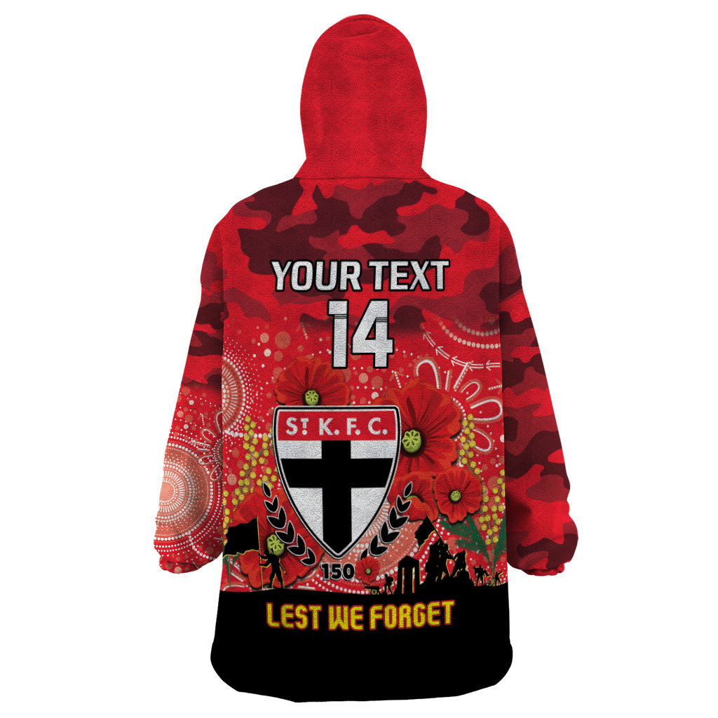 Custom St Kilda Football ANZAC Wearable Blanket Hoodie Gallipoli Camouflage With Poppies