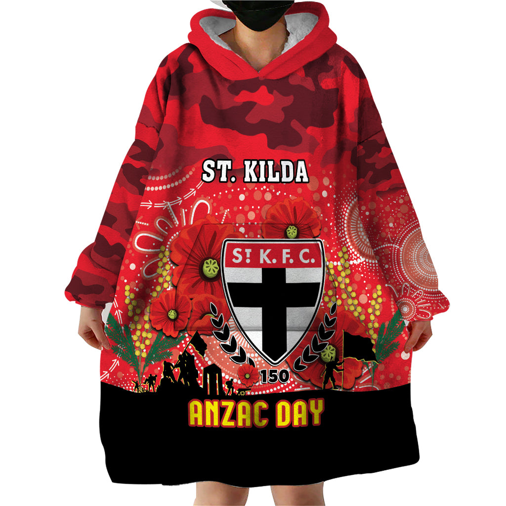 Custom St Kilda Football ANZAC Wearable Blanket Hoodie Gallipoli Camouflage With Poppies