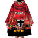 Custom St Kilda Football ANZAC Wearable Blanket Hoodie Gallipoli Camouflage With Poppies