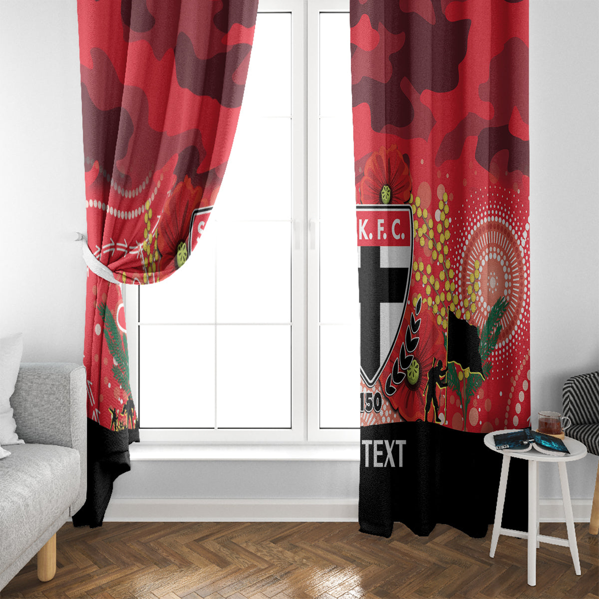 Custom St Kilda Football ANZAC Window Curtain Gallipoli Camouflage With Poppies