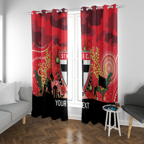 Custom St Kilda Football ANZAC Window Curtain Gallipoli Camouflage With Poppies