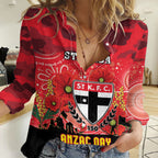 Custom St Kilda Football ANZAC Women Casual Shirt Gallipoli Camouflage With Poppies
