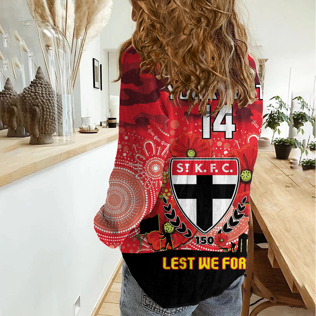 Custom St Kilda Football ANZAC Women Casual Shirt Gallipoli Camouflage With Poppies