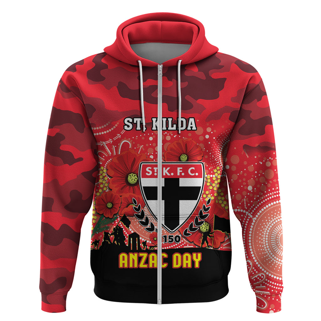 Custom St Kilda Football ANZAC Zip Hoodie Gallipoli Camouflage With Poppies