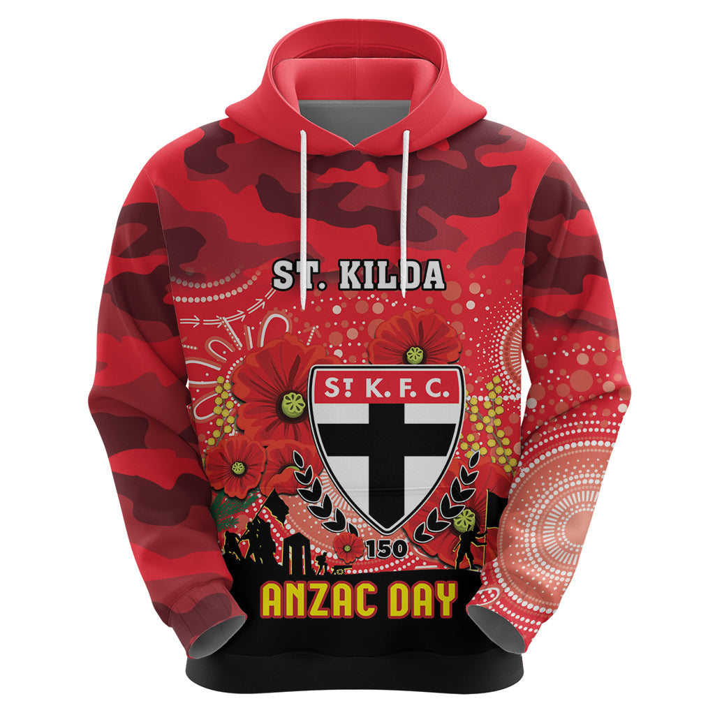 Custom St Kilda Football ANZAC Zip Hoodie Gallipoli Camouflage With Poppies