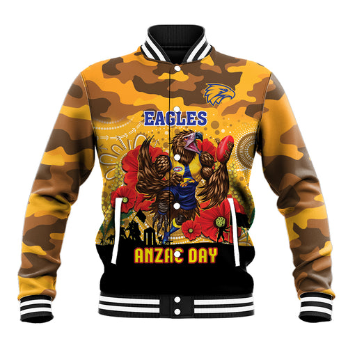 Custom Eagles Football ANZAC Baseball Jacket Gallipoli Camouflage With Poppies