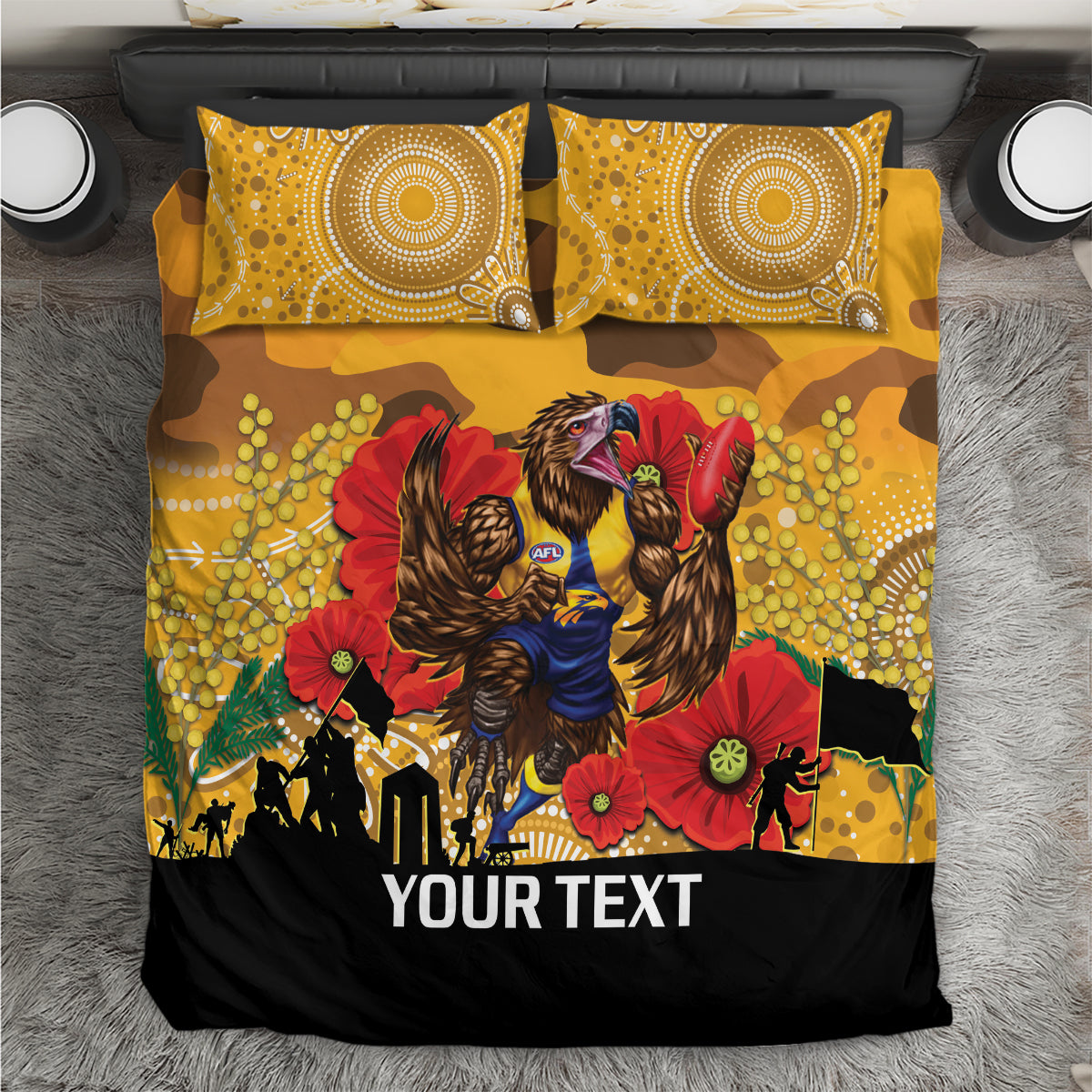 Custom Eagles Football ANZAC Bedding Set Gallipoli Camouflage With Poppies