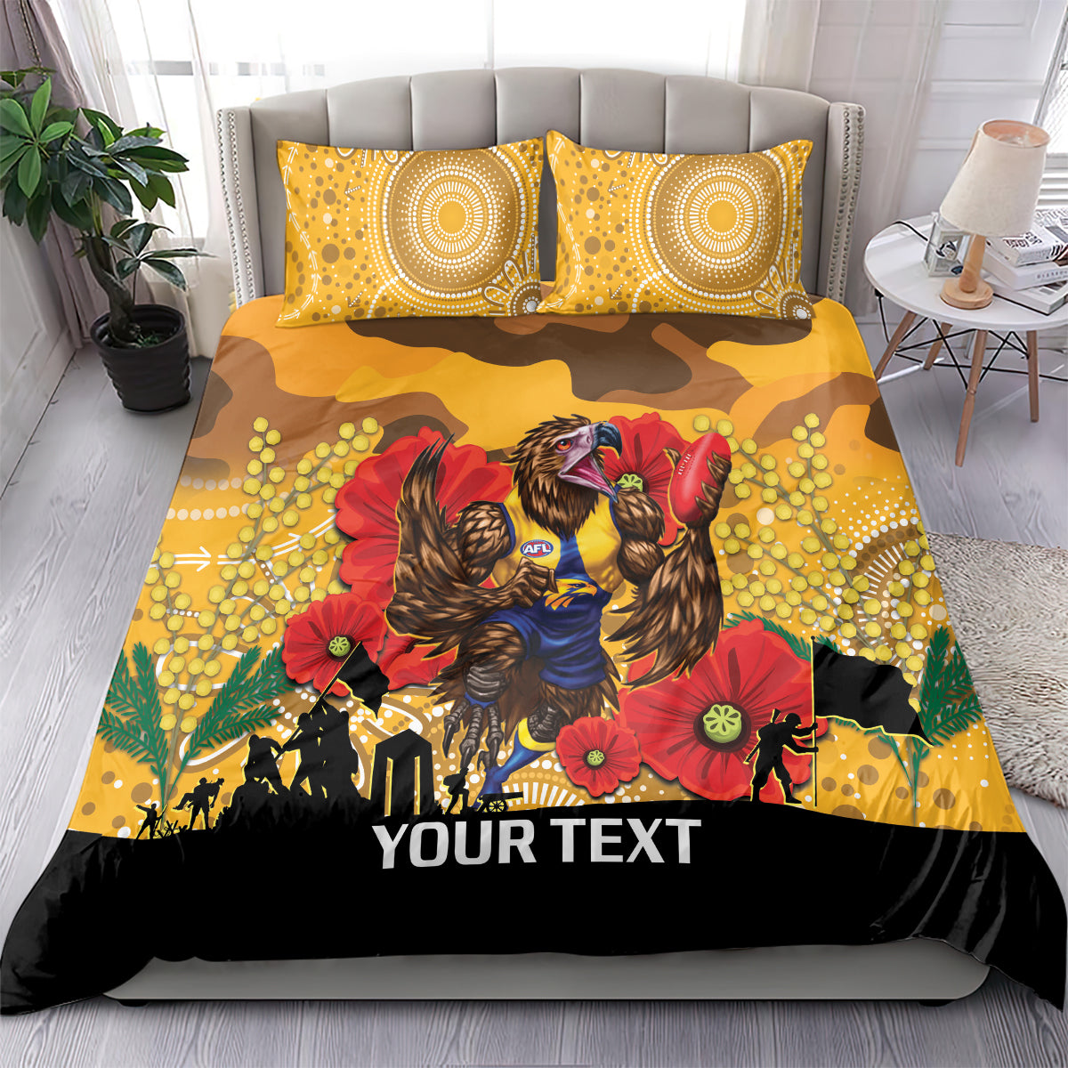 Custom Eagles Football ANZAC Bedding Set Gallipoli Camouflage With Poppies