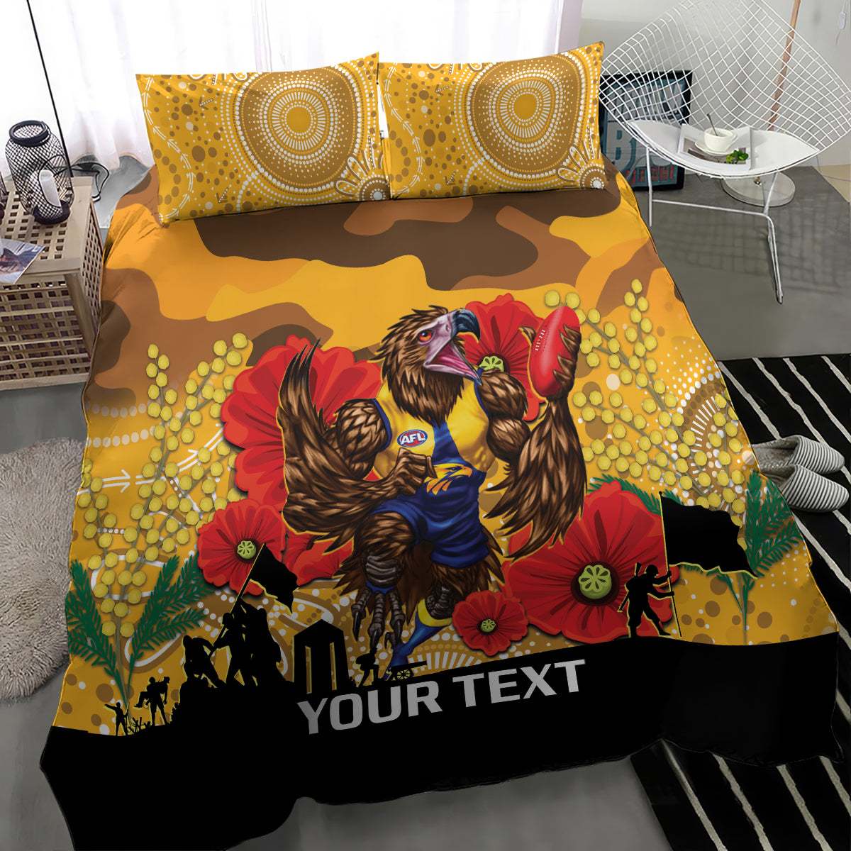 Custom Eagles Football ANZAC Bedding Set Gallipoli Camouflage With Poppies