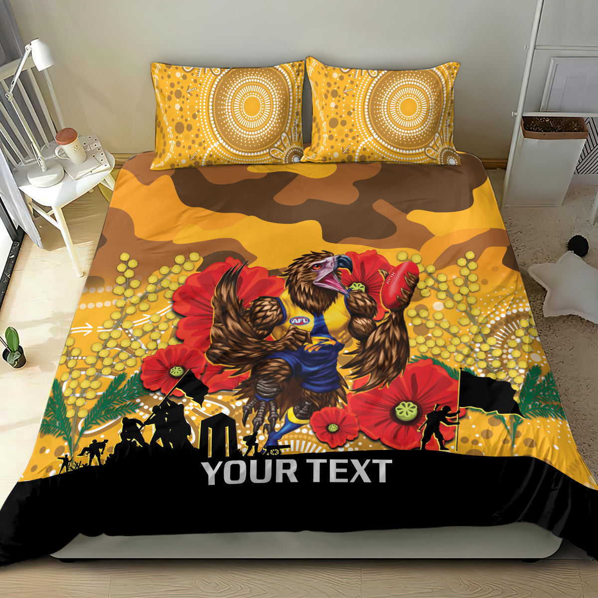 Custom Eagles Football ANZAC Bedding Set Gallipoli Camouflage With Poppies