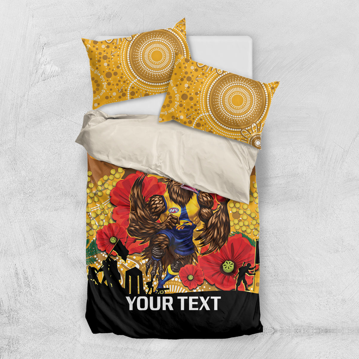 Custom Eagles Football ANZAC Bedding Set Gallipoli Camouflage With Poppies