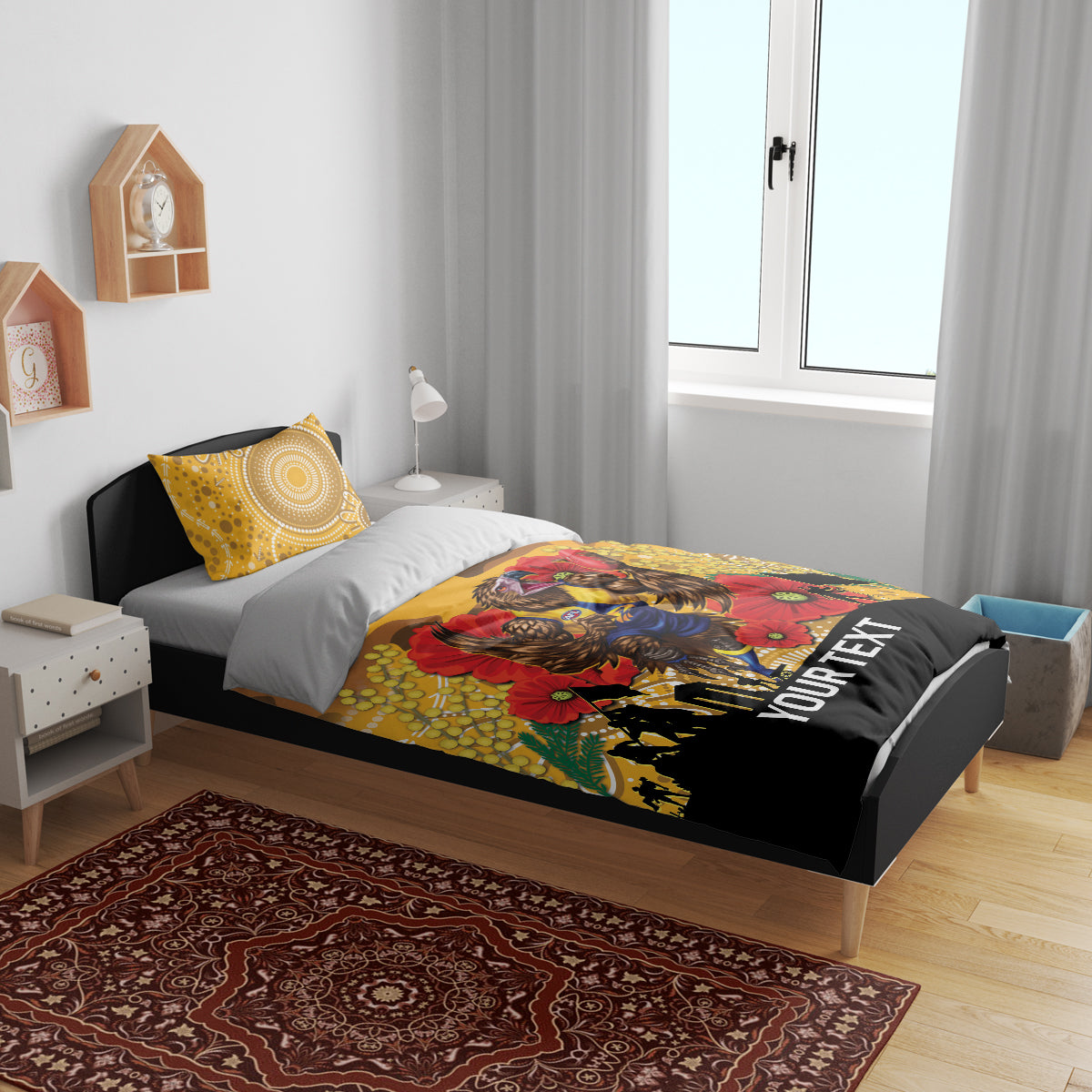 Custom Eagles Football ANZAC Bedding Set Gallipoli Camouflage With Poppies