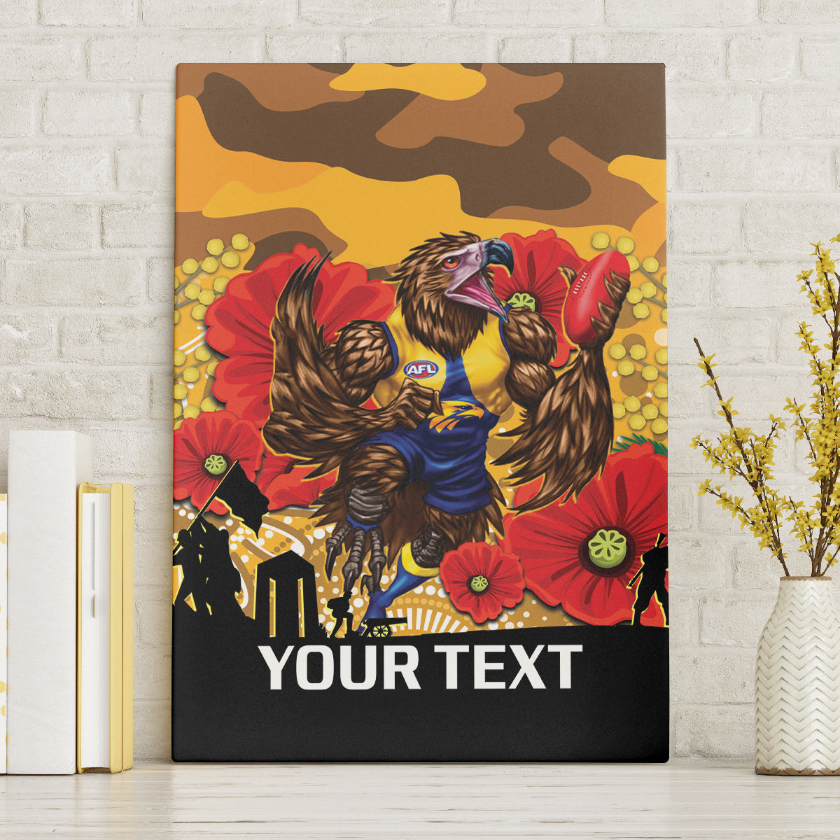 Custom Eagles Football ANZAC Canvas Wall Art Gallipoli Camouflage With Poppies