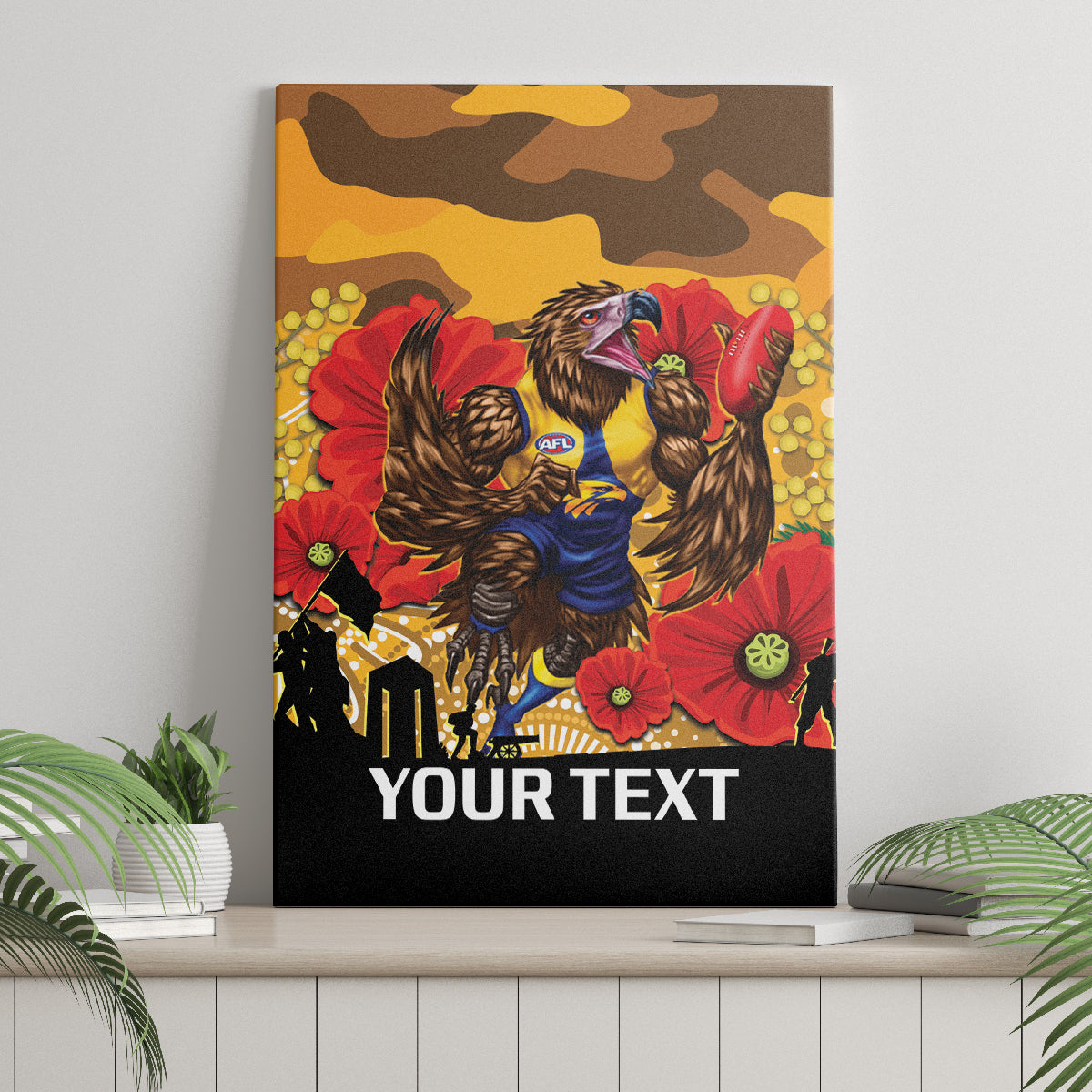 Custom Eagles Football ANZAC Canvas Wall Art Gallipoli Camouflage With Poppies