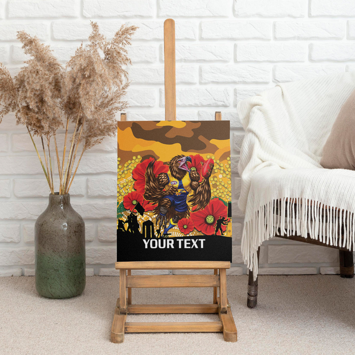 Custom Eagles Football ANZAC Canvas Wall Art Gallipoli Camouflage With Poppies