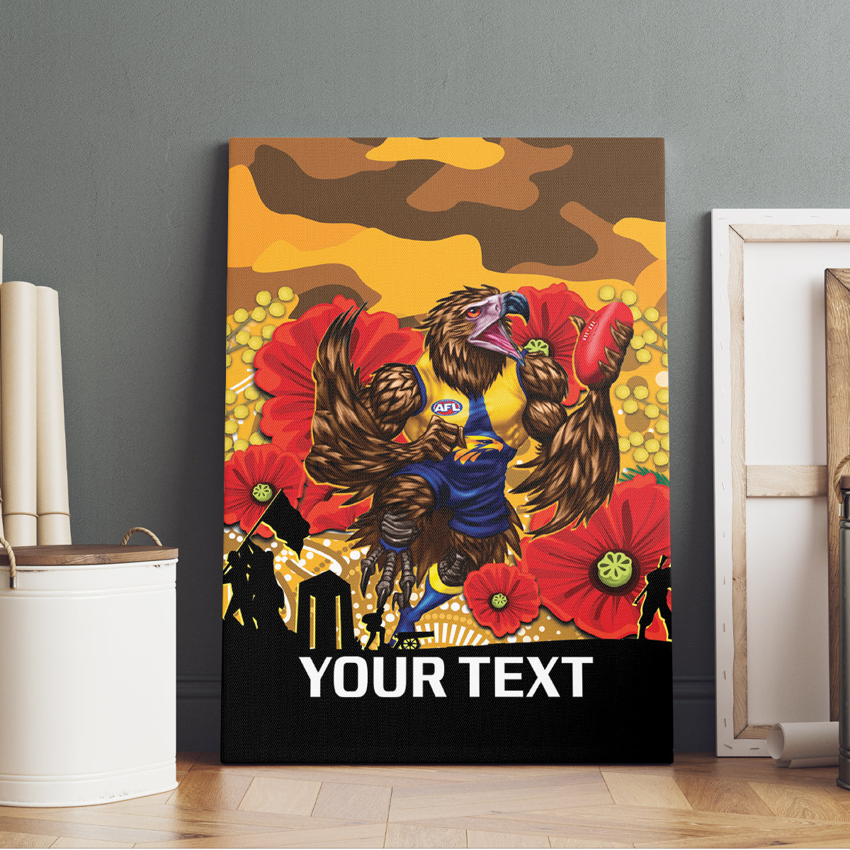 Custom Eagles Football ANZAC Canvas Wall Art Gallipoli Camouflage With Poppies