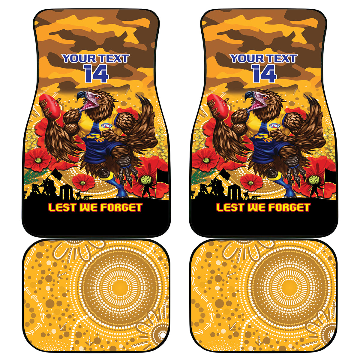 Custom Eagles Football ANZAC Car Mats Gallipoli Camouflage With Poppies