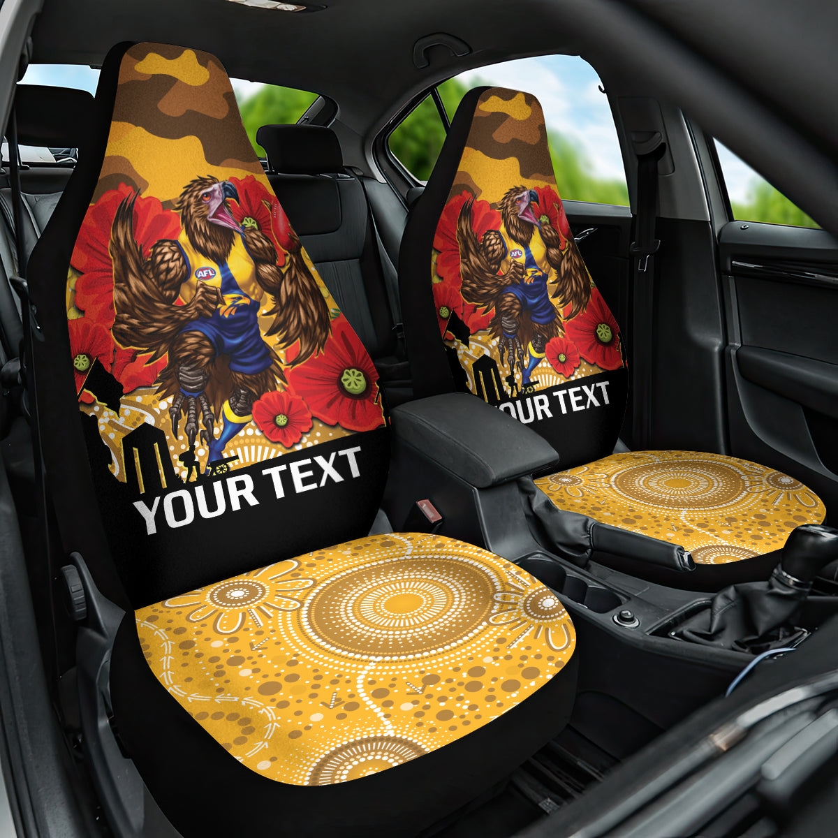 Custom Eagles Football ANZAC Car Seat Cover Gallipoli Camouflage With Poppies