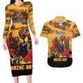 Custom Eagles Football ANZAC Couples Matching Long Sleeve Bodycon Dress and Hawaiian Shirt Gallipoli Camouflage With Poppies