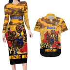 Custom Eagles Football ANZAC Couples Matching Long Sleeve Bodycon Dress and Hawaiian Shirt Gallipoli Camouflage With Poppies